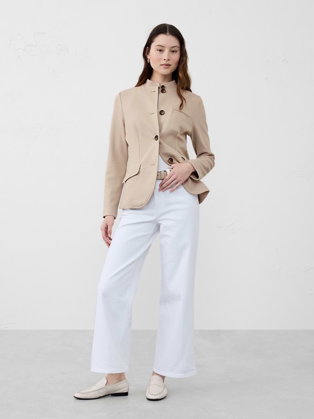 Banana Republic Factory Beige Knit Pique Button Front Blazer Jacket - Women